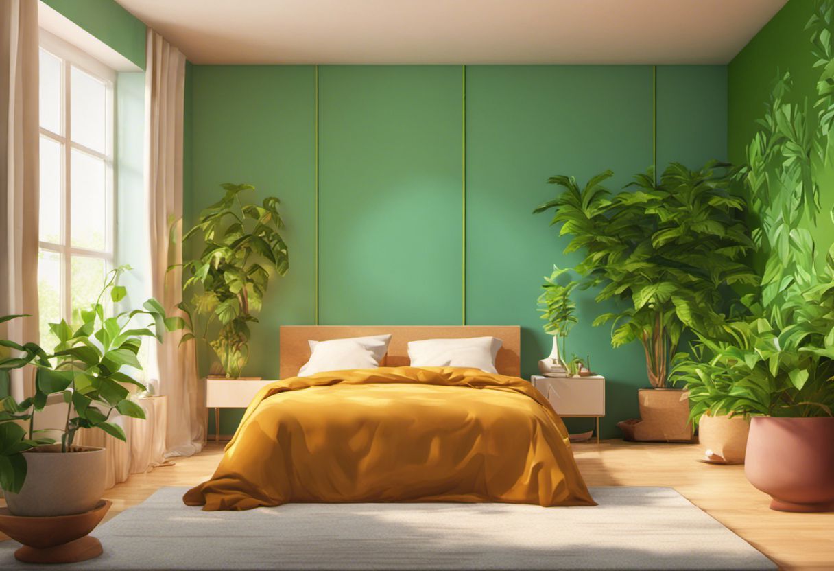 Illustration numérique d'une chambre colorée avec verdure
