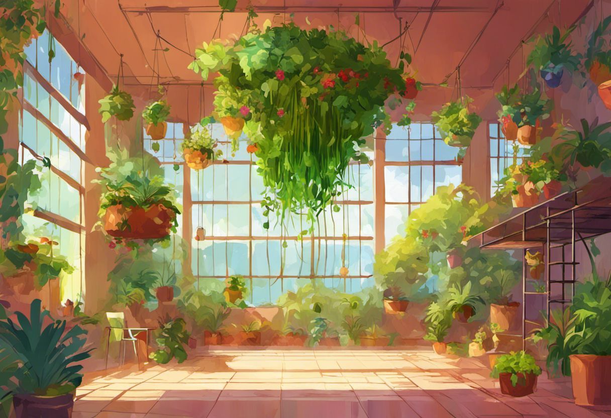 Tableau numérique coloré d'un mur végétal suspendu en intérieur