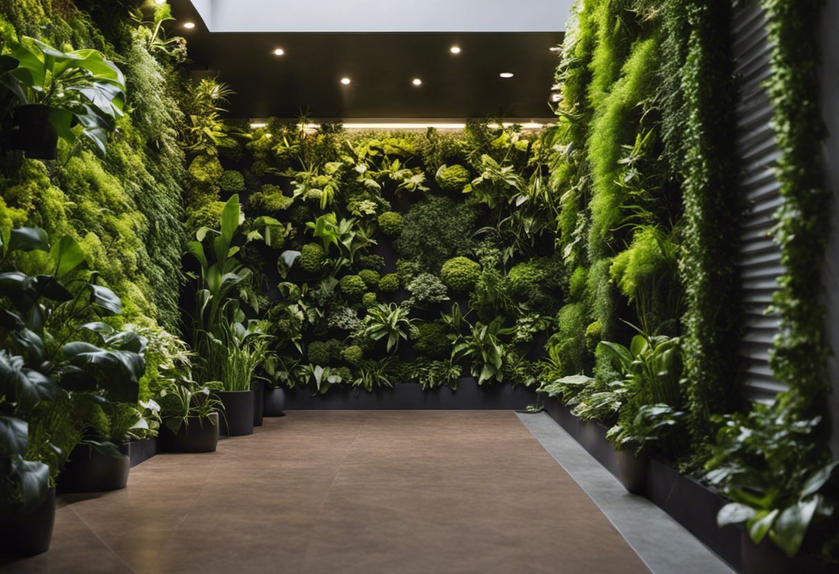 Jardin verticalement conçu avec plantes luxuriantes, 4k