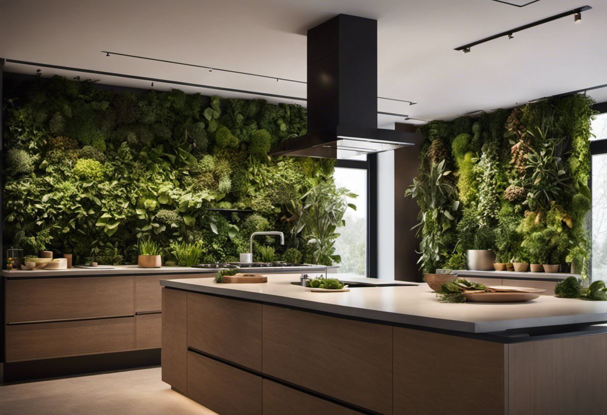 Photo 4k détaillée d'une cuisine avec jardin vertical