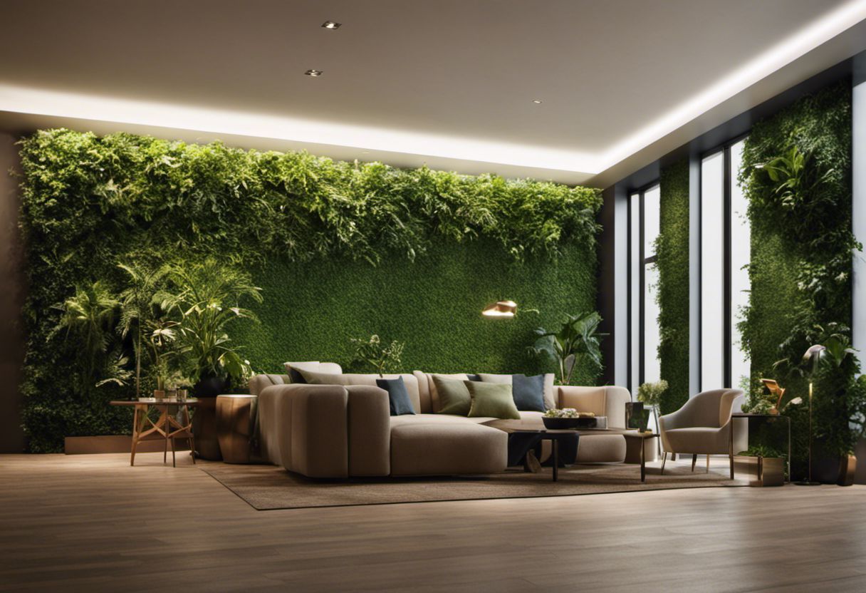Mur intérieur impressionnant couvert de verdure artificielle