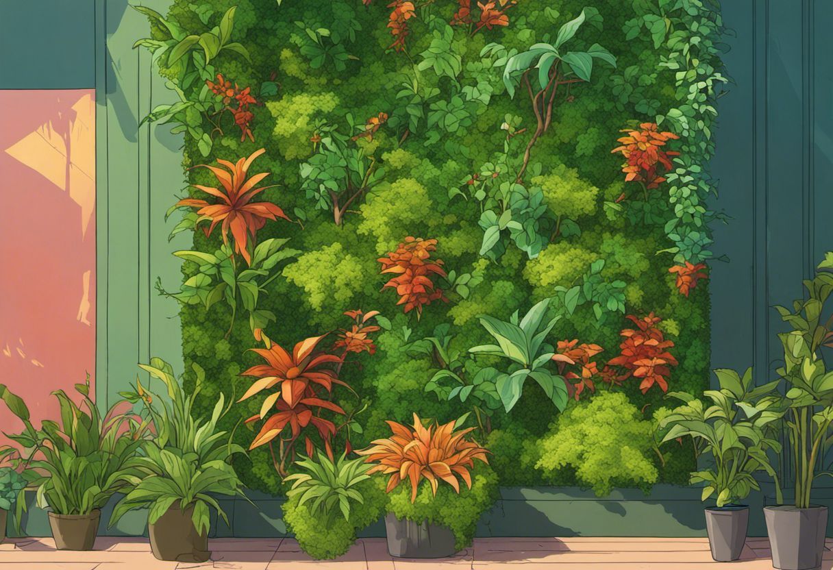 Art mural végétal artificiel avec plantes colorées